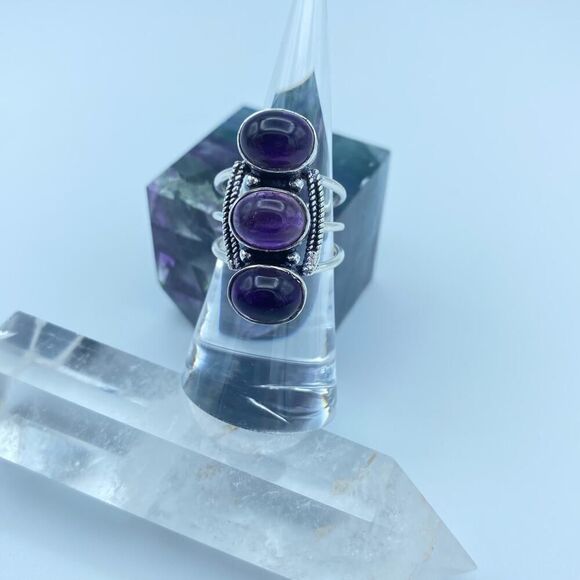 Amethyst Gemstone Sterling Silver Boho Ring Size 7.5 - Picture 2 of 6
